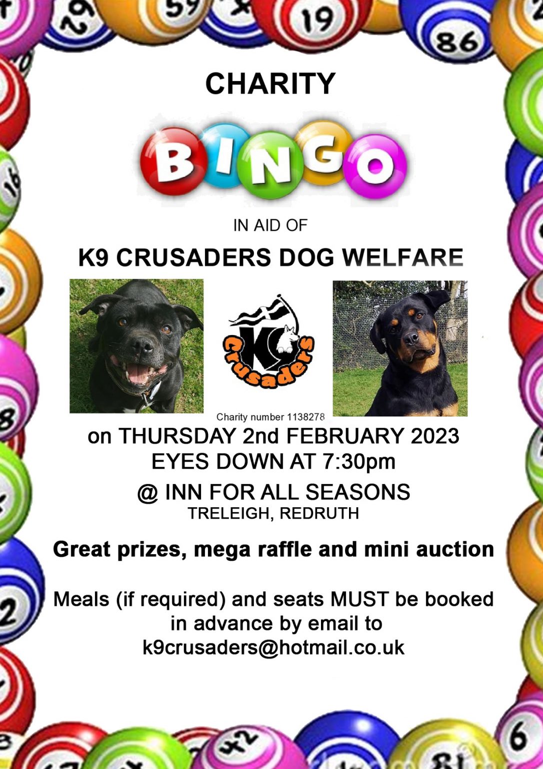 bingo poster feb23 copy | K9 Crusaders Dog Welfare